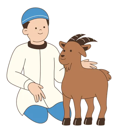 Muslim Boy with Goat  Illustration