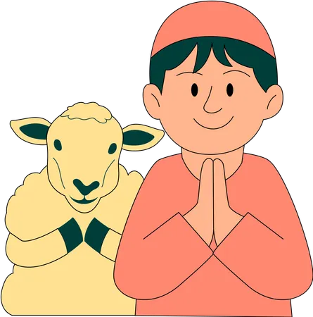 Muslim boy with goat Illustration