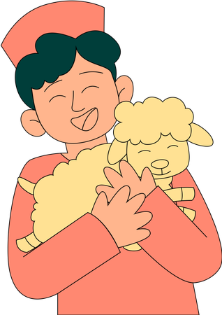 Muslim boy with goat  Illustration