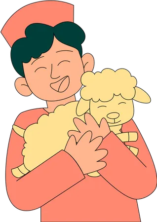 Muslim boy with goat  Illustration