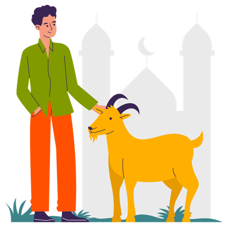 Muslim boy with goat  Illustration