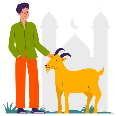 Muslim boy with goat  Illustration