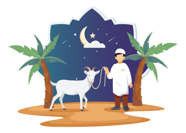 Muslim boy with goat  Illustration