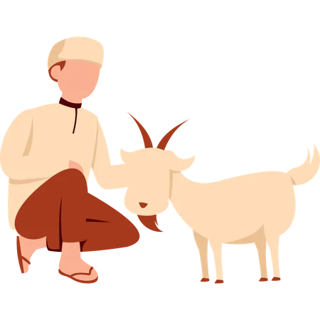 Muslim boy with goat  Illustration