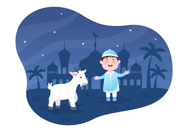 Muslim boy with goat  Illustration