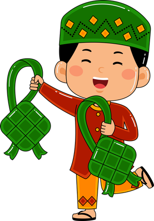 Muslim boy with ketupat  Illustration