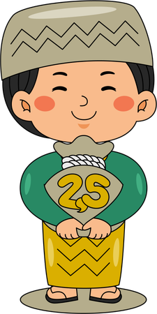 Muslim boy with money sack  Illustration