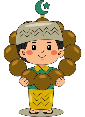 Muslim boy with pearl bracelet  Illustration