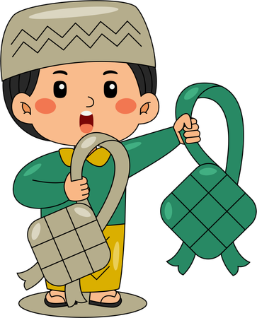 ラマダンの飾りをつけたイスラム教徒の少年  イラスト