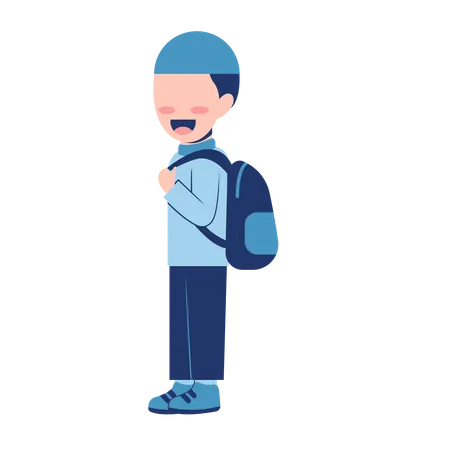 Muslim Boy With Schoolbag  Illustration