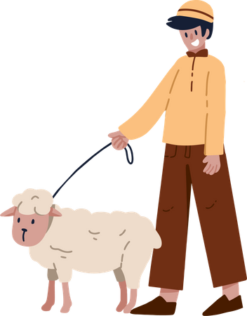 Muslim boy with sheep  Illustration
