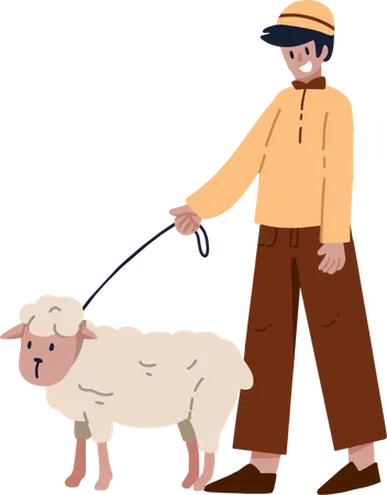 Muslim boy with sheep  Illustration