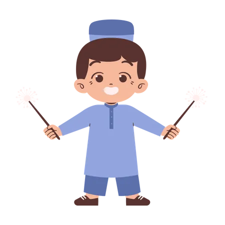 Muslim boy with sparkle in hands  Illustration