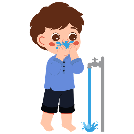 Muslim Boy Wudhu Washing Mouth  Illustration