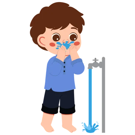 Muslim Boy Wudhu Washing Mouth  Illustration