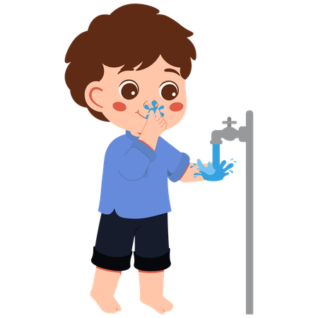 Muslim Boy Wudhu Washing Nose  Illustration