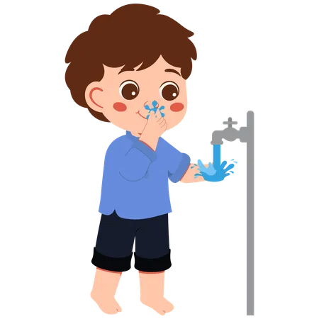 Muslim Boy Wudhu Washing Nose  Illustration