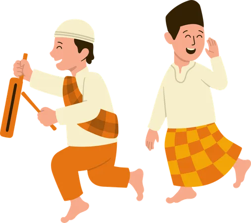 Muslim boys celebrating Ramadan  Illustration