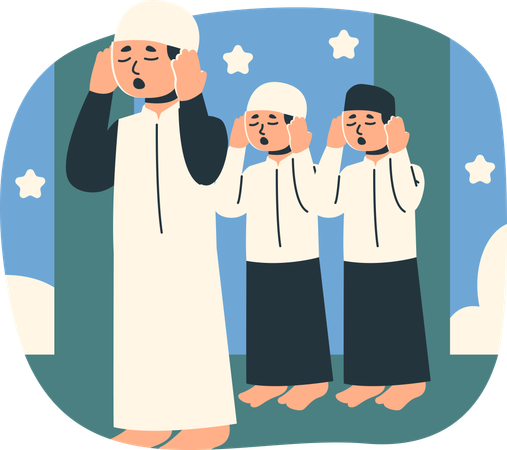 Muslim boys doing muslim Praying  Illustration