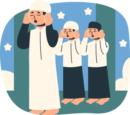 Muslim boys doing muslim Praying  Illustration