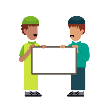 Muslim boys Holding Board  Illustration