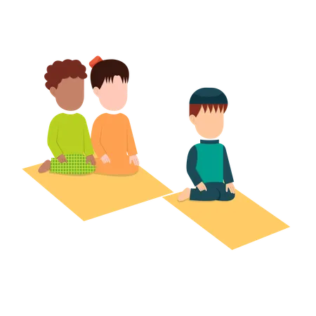 Muslim Boys Praying Tarawih  Illustration