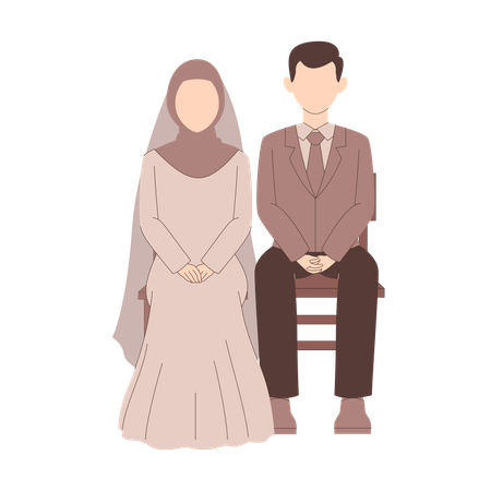 Muslim Bride and Groom are Sitting  Illustration