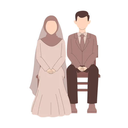 Muslim Bride and Groom are Sitting  Illustration