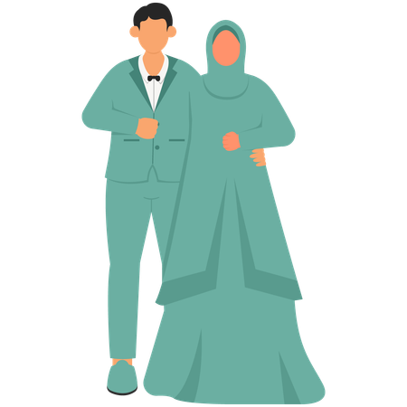 Muslim Bride and Groom Embracing Each Other  Illustration