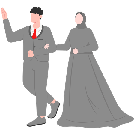 Muslim Bride and Groom Greeting on Wedding Day  Illustration