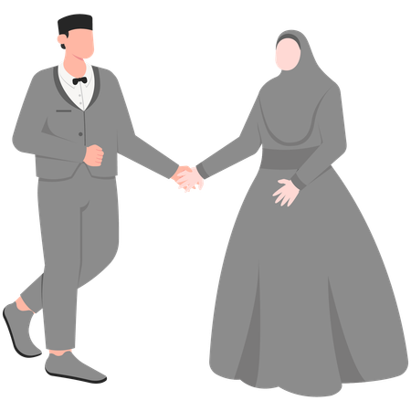 Muslim Bride and Groom Holding Hands  Illustration