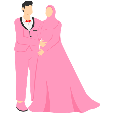 Muslim Bride and Groom Hugging Each Other  Illustration