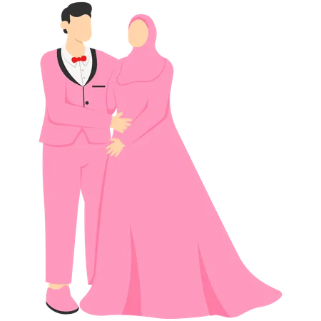 Muslim Bride and Groom Hugging Each Other  Illustration