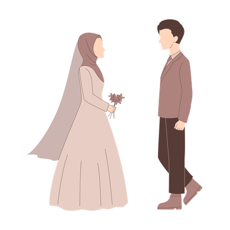 Muslim Bride and Groom Looking at Each Other  Illustration