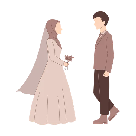 Muslim Bride and Groom Looking at Each Other  Illustration