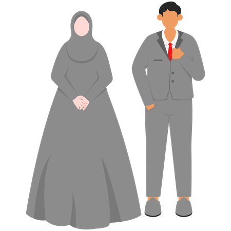 Muslim Bride and Groom Posing Formally  Illustration