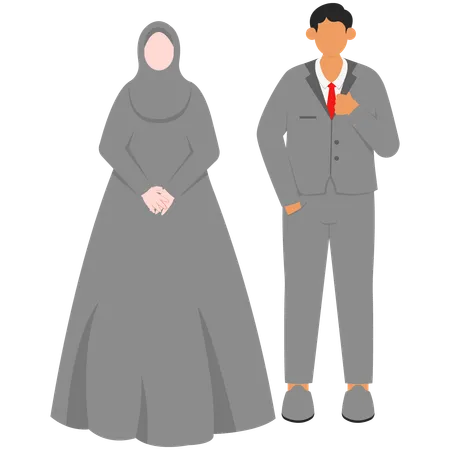 Muslim Bride and Groom Posing Formally  Illustration