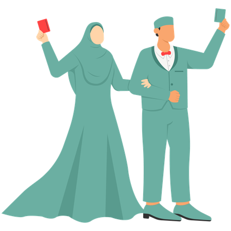 Muslim Bride and Groom Showing Marriage Book  Illustration