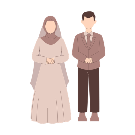 Muslim Bride and Groom Stand  Illustration