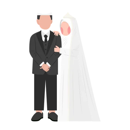 Muslim bride and groom standing together  Illustration