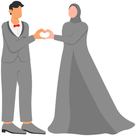 Muslim Bride and Groom Taking Photo Posing in Love  Illustration