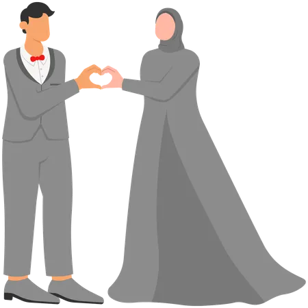 Muslim Bride and Groom Taking Photo Posing in Love  Illustration