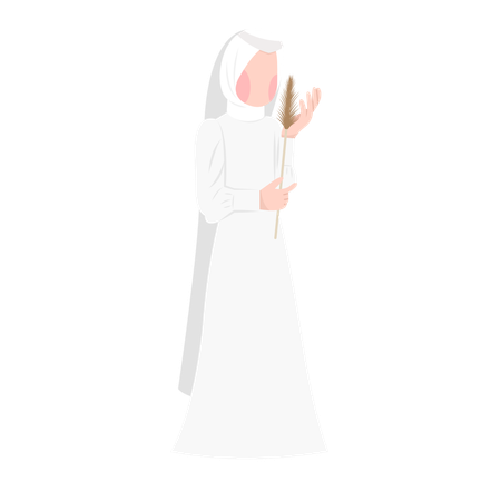 Muslim bride holding flower bouquet  Illustration
