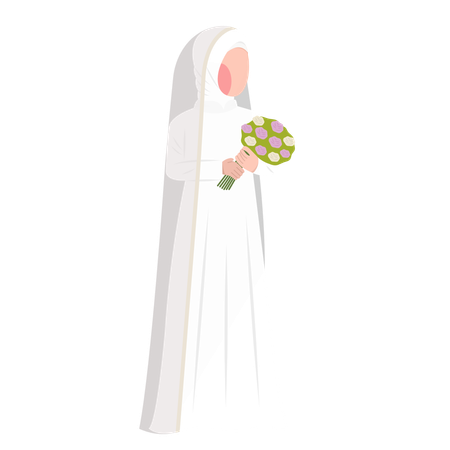 Muslim bride holding flower bouquet  Illustration
