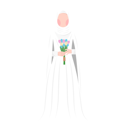 Muslim bride holding flower bouquet  Illustration