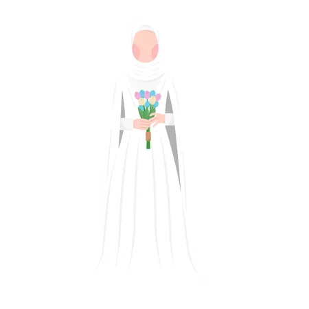 Muslim bride holding flower bouquet  Illustration