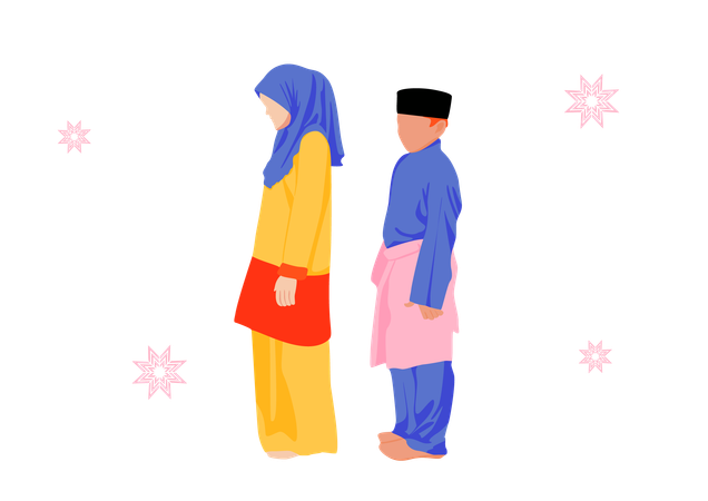 Muslim Brother and Sister doing muslim prayer  Illustration