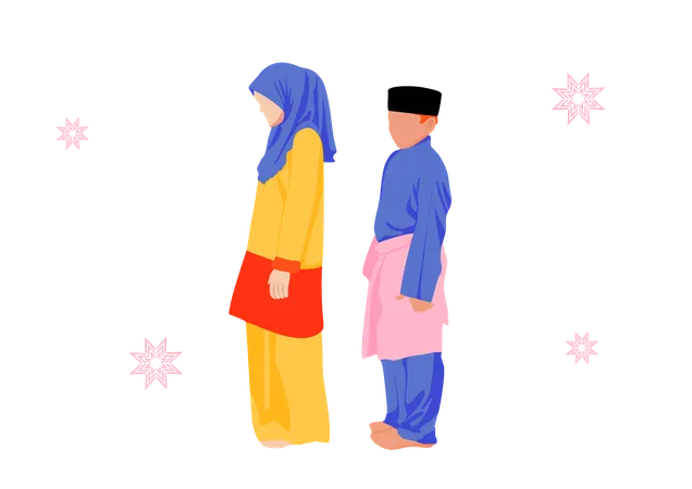 Muslim Brother and Sister doing muslim prayer  Illustration