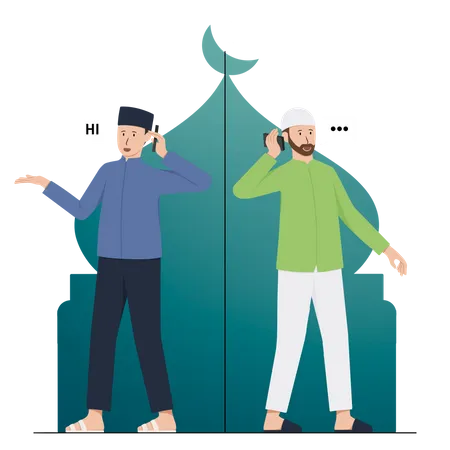 Muslim brother wishing for Ramadan over phone call  Illustration