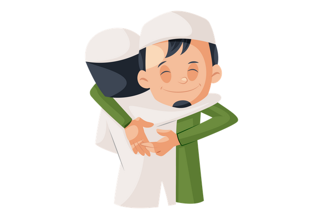 Muslim brothers hug each other Illustration